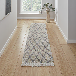 cream and grey runner on floor image 1