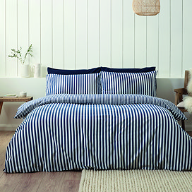 Brushed Cotton Stripe Duvet Set Navy