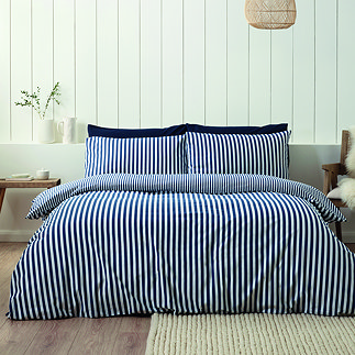 Brushed Cotton Stripe Duvet Set Navy