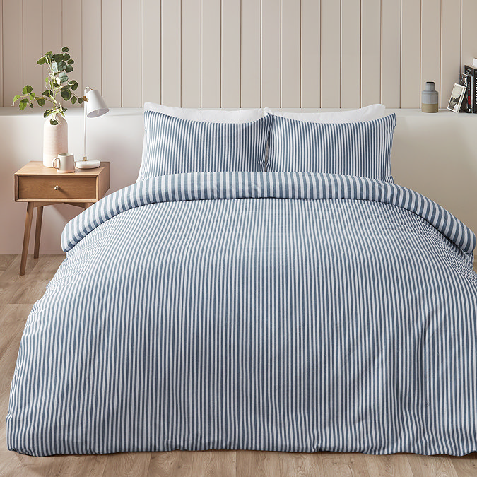 brushed cotton stripe blue duvet set