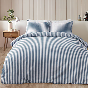 brushed cotton stripe blue duvet set