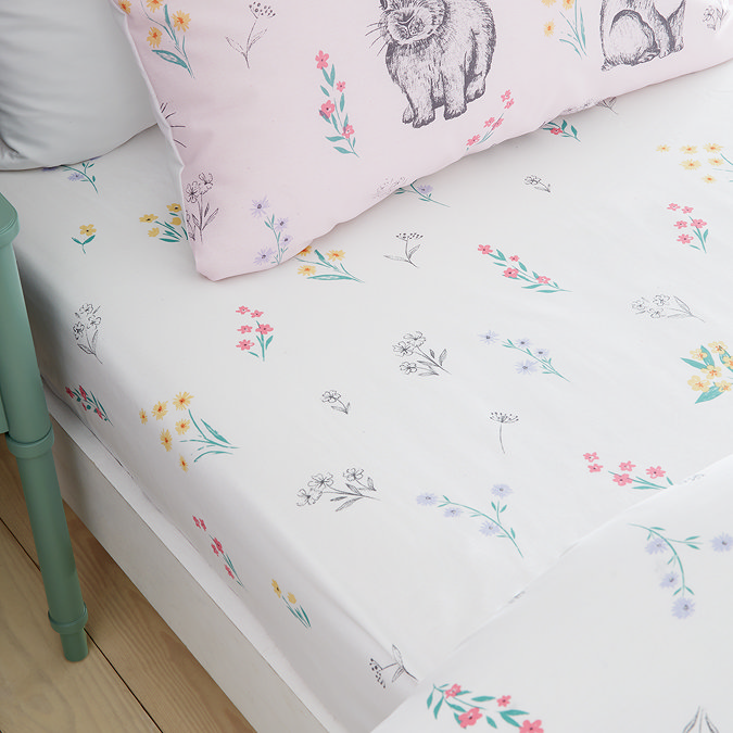 Bunny tails and ditsy flowers fitted sheet image