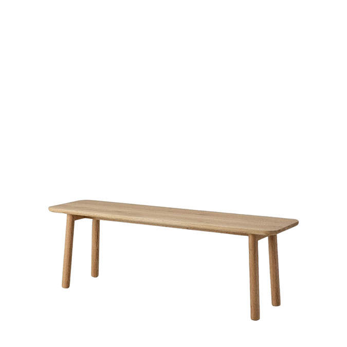 image of slim solid oak dining bench cut out on white background