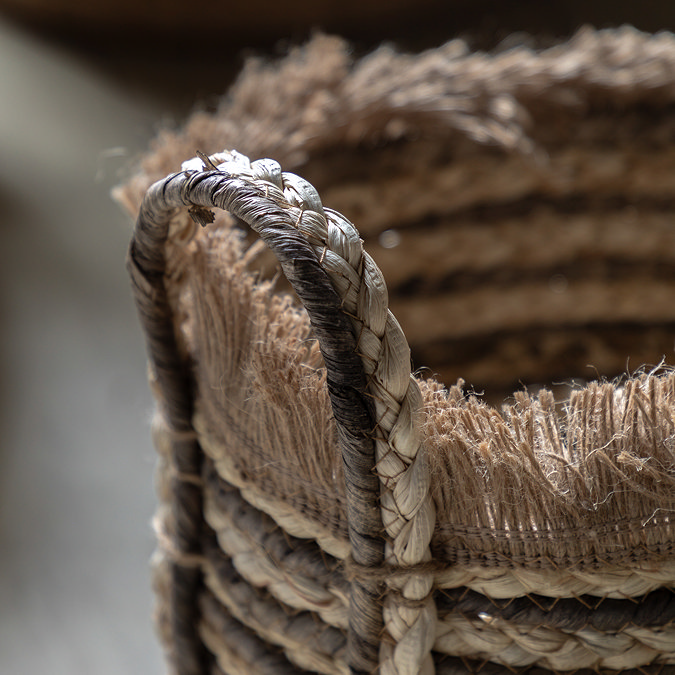 Callie set of 3 fringed woven stripe baskets brown