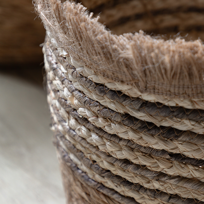 Callie set of 3 fringed woven stripe baskets brown