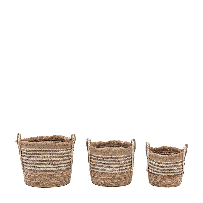 Callie set of 3 fringed woven stripe baskets brown