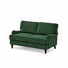 angled side on image of 2 seater sofa in forest green with dark wood legs