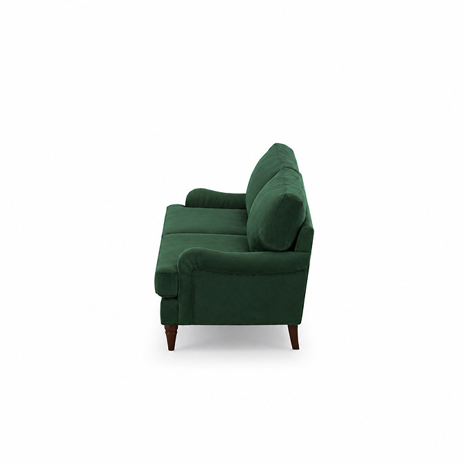 side on cut out image of forest green 3 seater sofa with warm wood legs