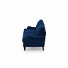 side on cut out image of navy blue 3 seater sofa with dark wood legs