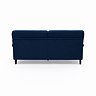 back facing cut out image of navy blue velvet 3 seater sofa with dark wood legs