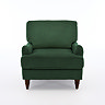 front on cut out image of forest green armchair with dark wood legs