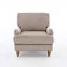 front on cut out image of mink coloured armchair with light wood legs