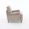 side on cut out image of mink coloured armchair with light wood legs