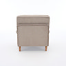 back facing image of mink coloured armchair with light wood legs