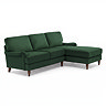 angled cut out image of velvet green corner sofa with dark wood legs