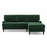 white cut out image of forest green left seat corner sofa with dark wood legs