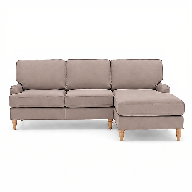 cut out front on image of mink right corner sofa with light wood legs