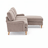side on cut out image of mink coloured corner sofa with light wood legs