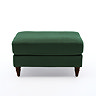 side on cut out of forest green velvet pouffe with warm wood legs