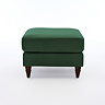 side on image of velvet forest green pouffe with warm wood legs