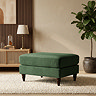 image of velvet green pouffe with warm wood legs