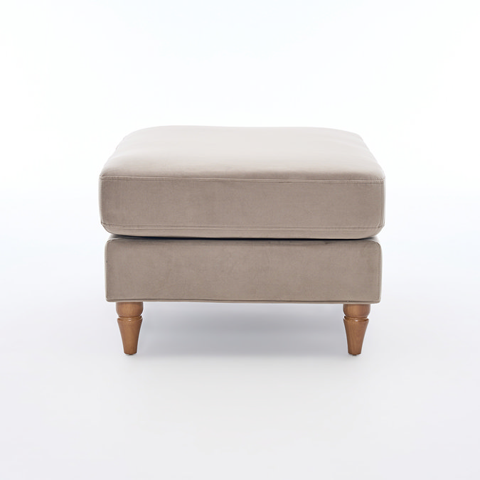 side on image of mink velvet rectangular pouffe