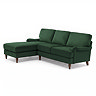 angled cut out image of green velvet corner sofa with dark wood legs