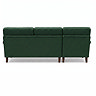 cut out back facing image of forest green velvet right corner sofa with dark wood legs