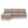 front on cut out image of mink coloured right seat corner sofa with light wood legs