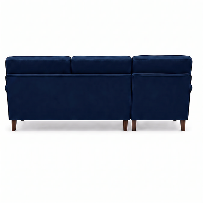 back facing cut out image of navy blue velvet right seat corner sofa