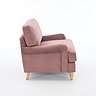 side on cut out image of blush pink velvet snuggle chair with light wood legs