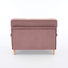 back cut out image of blush pink velvet snuggle chair with light wood legs