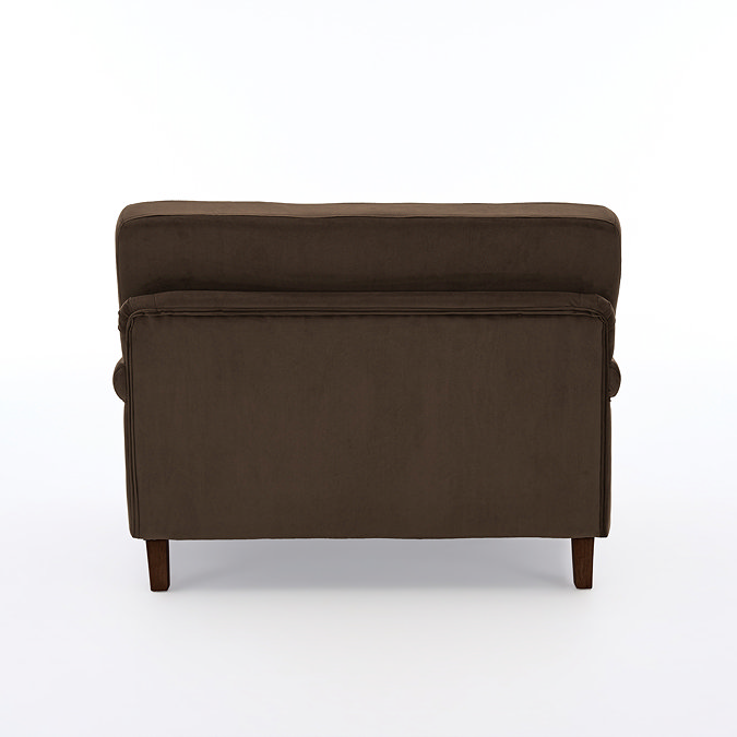 back image of dark brown velvet snuggle chair