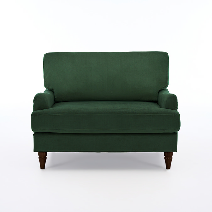 front on cut out image of forest green velvet snuggle chair