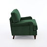 side on cut out image of forest green velvet snuggle chair with dark wood legs
