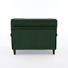 back image of dark green forest green snuggle chair with dark legs