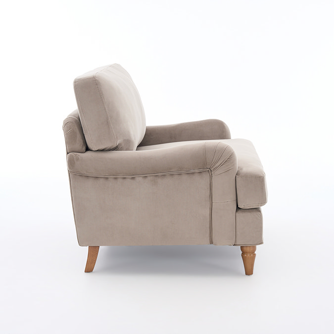 side on cut out image of mink coloured velvet snuggle chair