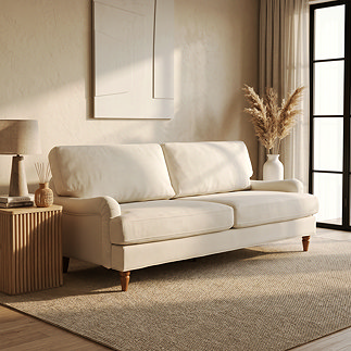 image of three seater woven beige fabric 3 seater sofa