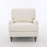 front on cut out image of beige woven armchair with warm wood legs