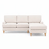 front on cut out image of beige woven corner sofa with light wood legs