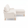 side on cut out image of beige woven left corner sofa with light wood legs