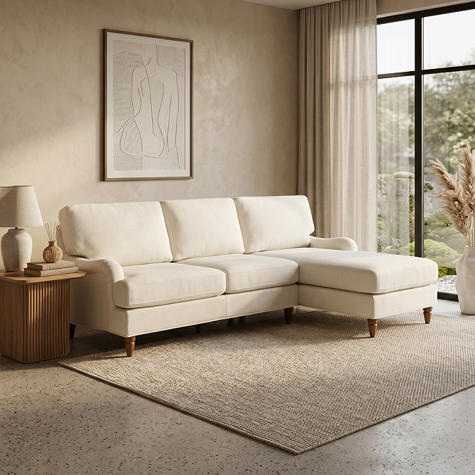 image of beige woven left handed sofa