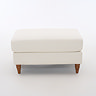 front on cut out image of beige woven fabric pouffe with warm wood legs