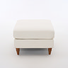 side on cut out image of beige woven pouffe with warm wood legs