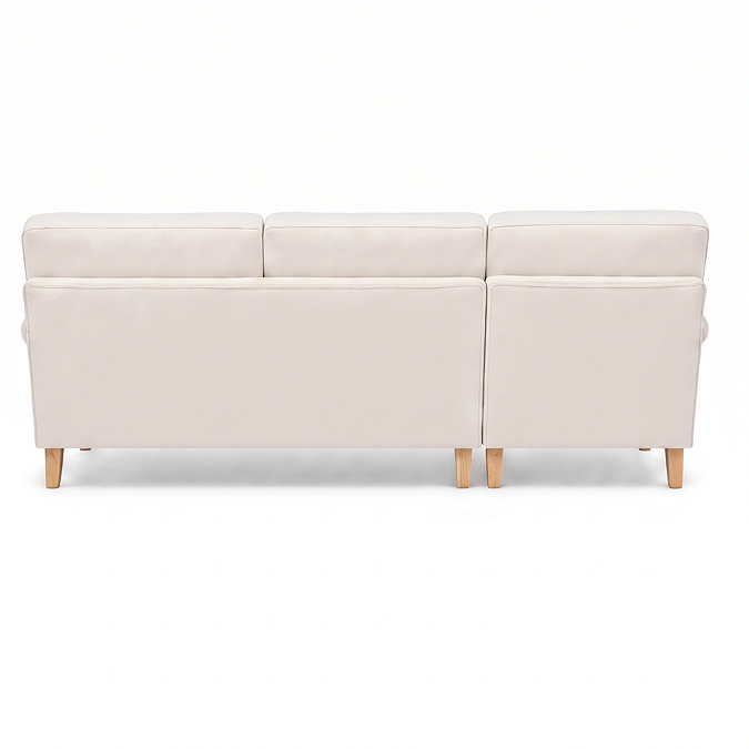 back cut out image of beige woven corner sofa with light wood legs