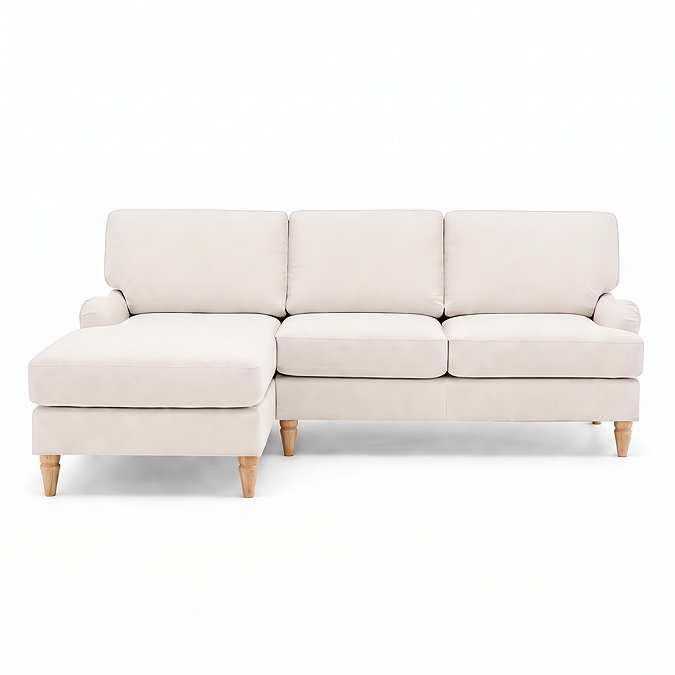front on cut out image of beige woven corner sofa