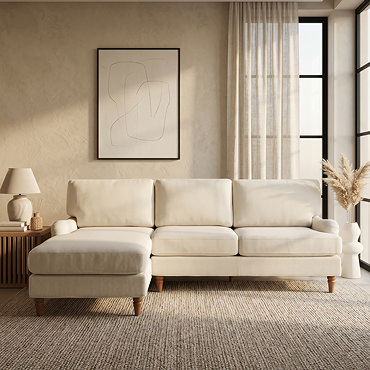 front on cut out image of beige woven corner sofa