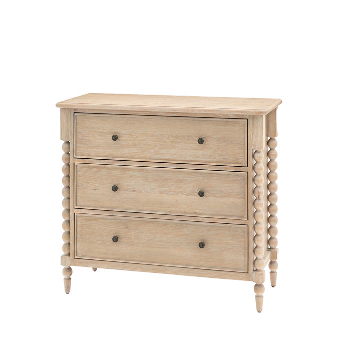 image cut out on white background of limed oak three drawer chest