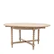 image cut out on white background of round limed oak dining table with crossed bobbin legs