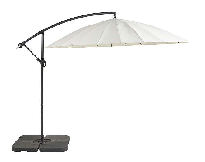 image cut out on white background of ecru parasol with charcoal base
